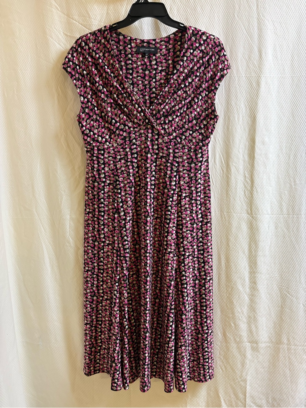 Jones New York Professional Grey Black Polka Dot Midi Dress 16 EUC
